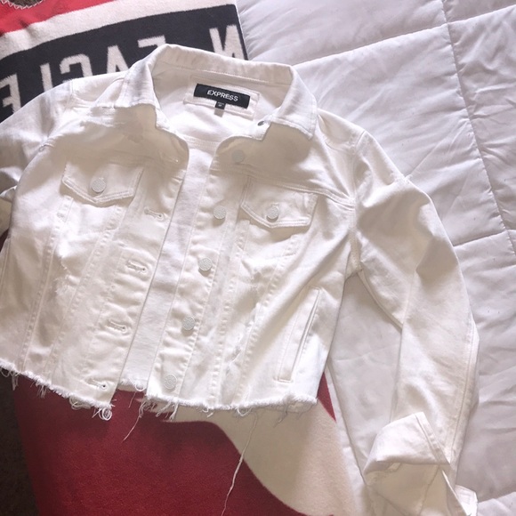 Express Jackets & Blazers - Express Cropped Distressed White Denim Jacket